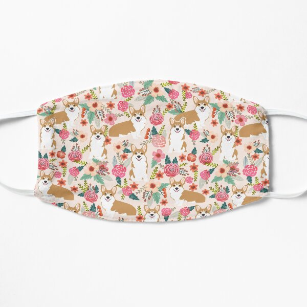 Corgi Florals - vintage corgi and florals gift great for corgi lovers Flat Mask