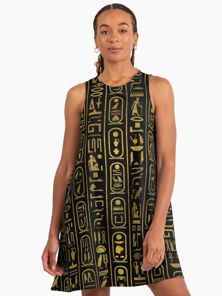 Egyptian Ancient Gold hieroglyphs on black" A-Line Dress for Sale by  k9printart | Redbubble