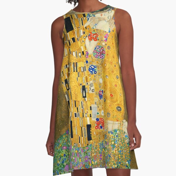 The Kiss, Gustav Klimt, Fine Art Print, Wedding Love Romance Gift  A-Line Dress