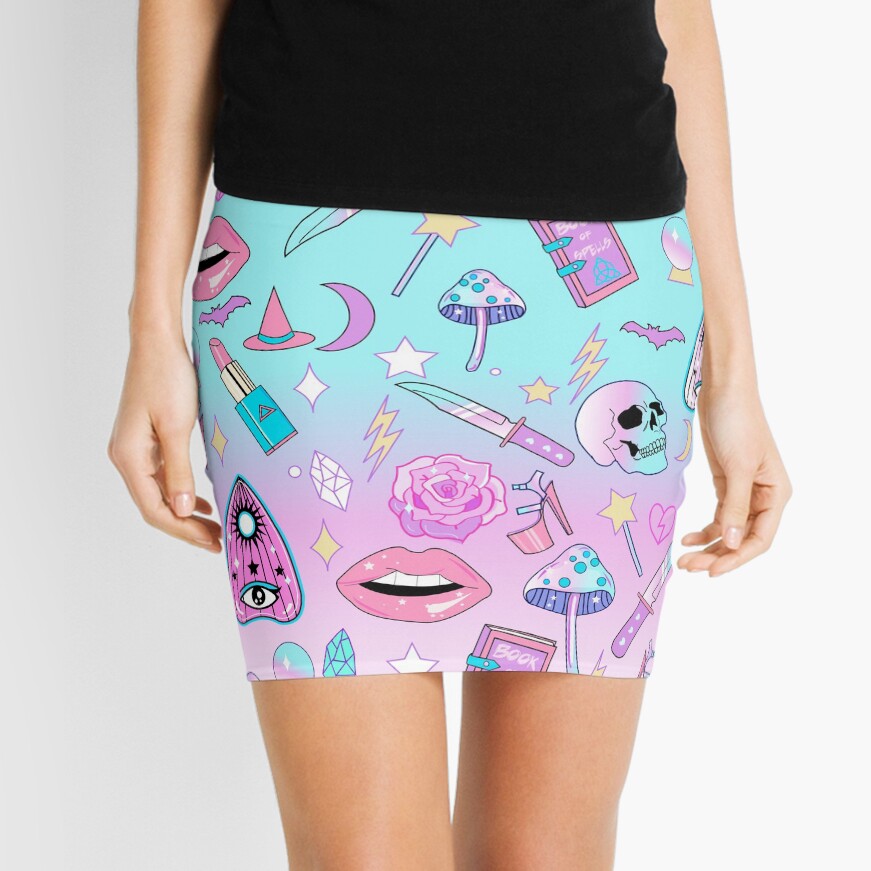 Girly Pastel Witch Goth Pattern Mini Skirt