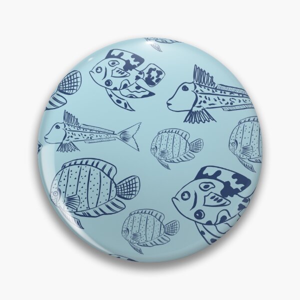 Artikelvorschau, Blaue schwimmende Fische. Hand gezeichnete Fische in einem hellblauen Hintergrund. entworfen und verkauft von Zoe Jane Designs.