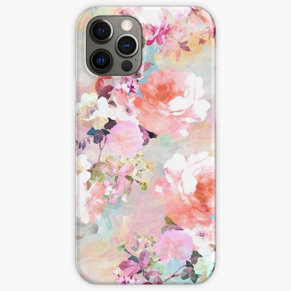 motif floral élégant et chic mettant en vedette de belles et victoriennes roses et pivoines victoriennes vintage en rose clair et violet orchidée sur un motif de traits aquarelle pastel rose et turquoise moderne et abstrait. cadeau féminin parfait pour l Coque rigide iPhone