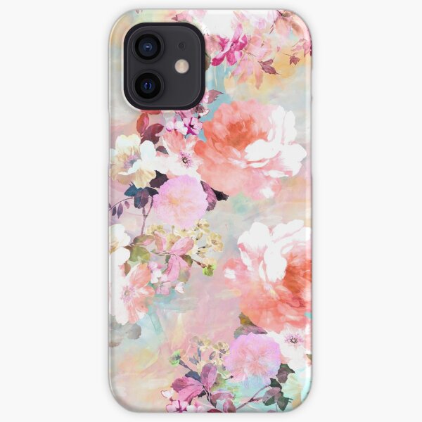 motif floral élégant et chic mettant en vedette de belles et victoriennes roses et pivoines victoriennes vintage en rose clair et violet orchidée sur un motif de traits aquarelle pastel rose et turquoise moderne et abstrait. cadeau féminin parfait pour l Coque rigide iPhone