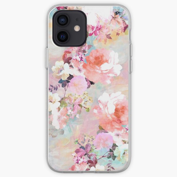 Romantic Pink Teal Watercolor Chic Floral Pattern iPhone Soft Case