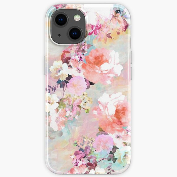 Romantic Pink Teal Watercolor Chic Floral Pattern iPhone Soft Case