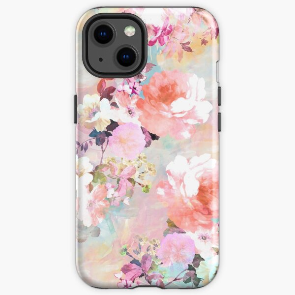 motif floral élégant et chic mettant en vedette de belles et victoriennes roses et pivoines victoriennes vintage en rose clair et violet orchidée sur un motif de traits aquarelle pastel rose et turquoise moderne et abstrait. cadeau féminin parfait pour l Coque antichoc iPhone