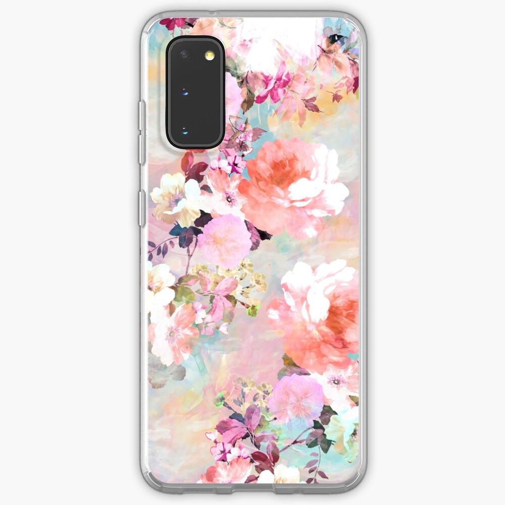 Romantic Pink Teal Watercolor Chic Floral Pattern Case & Skin for Samsung Galaxy