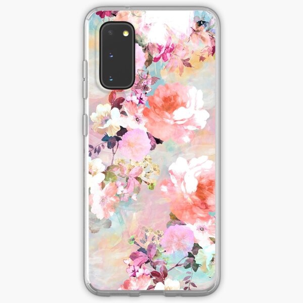 Romantic Pink Teal Watercolor Chic Floral Pattern Samsung Galaxy Soft Case