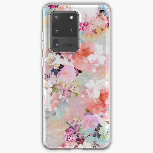 Romantic Pink Teal Watercolor Chic Floral Pattern Samsung Galaxy Soft Case