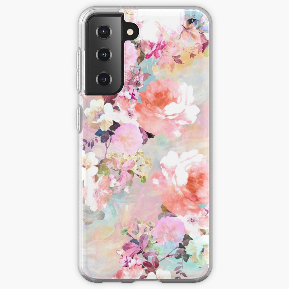Romantic Pink Teal Watercolor Chic Floral Pattern Case & Skin for Samsung Galaxy