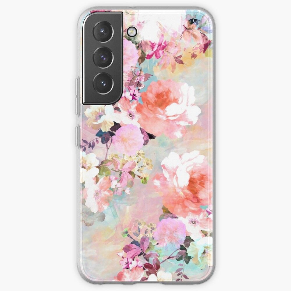 Romantic Pink Teal Watercolor Chic Floral Pattern Samsung Galaxy Phone Case