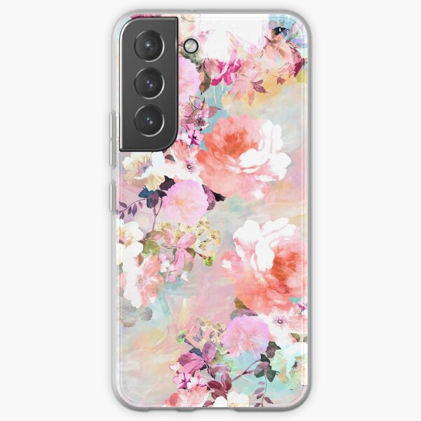 Romantic Pink Teal Watercolor Chic Floral Pattern Samsung Galaxy Soft Case