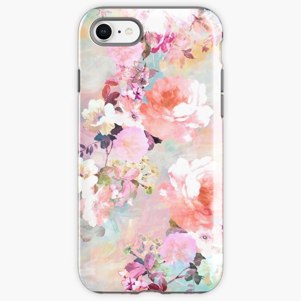 Romantic Pink Teal Watercolor Chic Floral Pattern iPhone Case & Cover