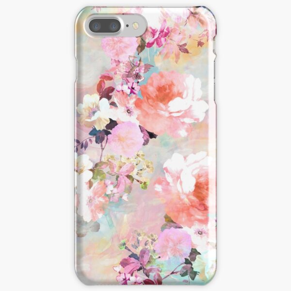 elegantes und schickes Blumenmuster mit schönen und adretten viktorianischen Vintage-Rosen und Pfingstrosen in Hellrosa und Orchideenpurpur auf einem modernen und abstrakten Pastell-Aquarell-Strichmuster in Rosa und Blaugrün. perfektes weibliches Geschen iPhone Leichte Hülle