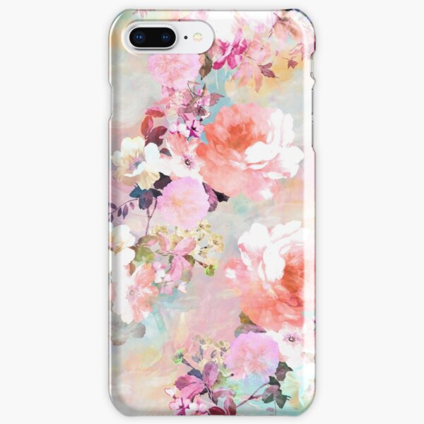 elegantes und schickes Blumenmuster mit schönen und adretten viktorianischen Vintage-Rosen und Pfingstrosen in Hellrosa und Orchideenpurpur auf einem modernen und abstrakten Pastell-Aquarell-Strichmuster in Rosa und Blaugrün. perfektes weibliches Geschen iPhone Leichte Hülle