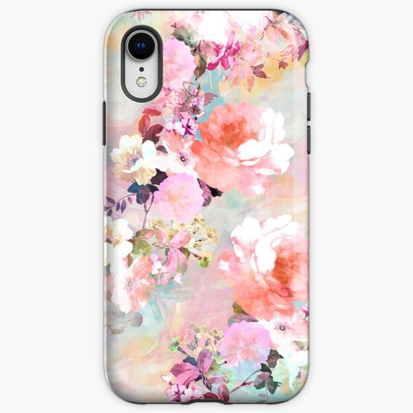 Romantic Pink Teal Watercolor Chic Floral Pattern iPhone Tough Case