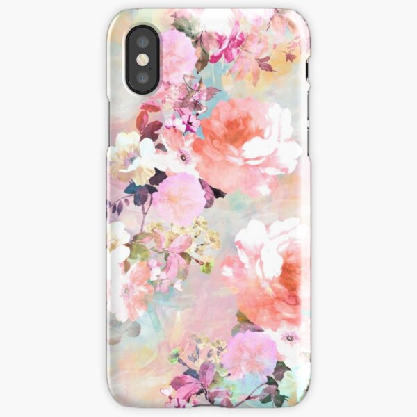 motif floral élégant et chic mettant en vedette de belles et victoriennes roses et pivoines victoriennes vintage en rose clair et violet orchidée sur un motif de traits aquarelle pastel rose et turquoise moderne et abstrait. cadeau féminin parfait pour l Coque rigide iPhone