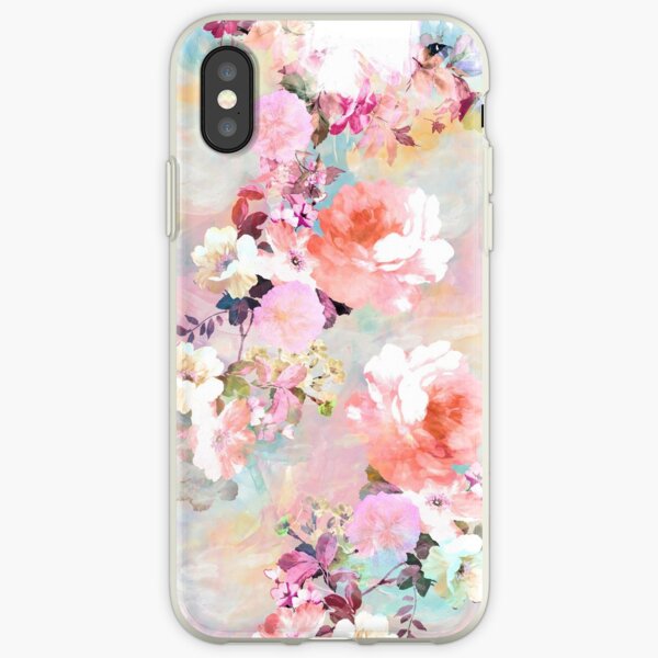 Romantic Pink Teal Watercolor Chic Floral Pattern iPhone Soft Case