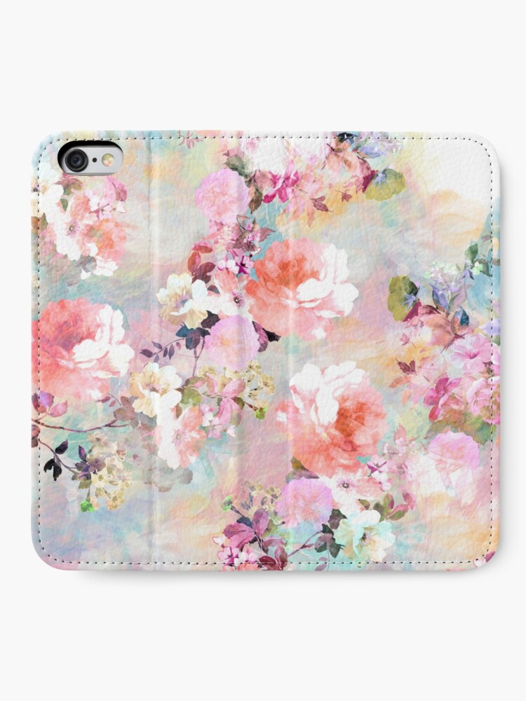 Alternate view of Romantic Pink Teal Watercolor Chic Floral Pattern iPhone Wallet