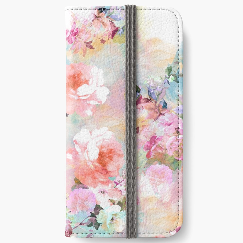 Romantic Pink Teal Watercolor Chic Floral Pattern iPhone Wallet