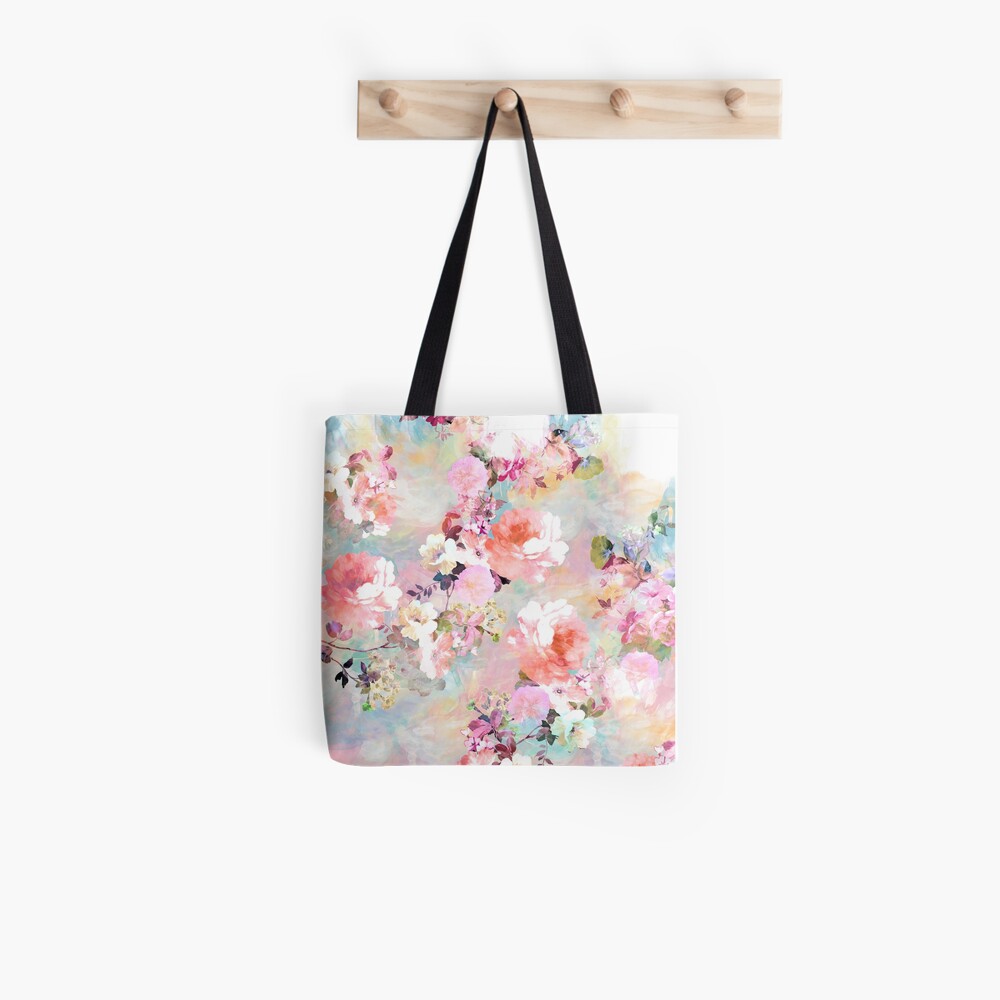 Romantic Pink Teal Watercolor Chic Floral Pattern Tote Bag