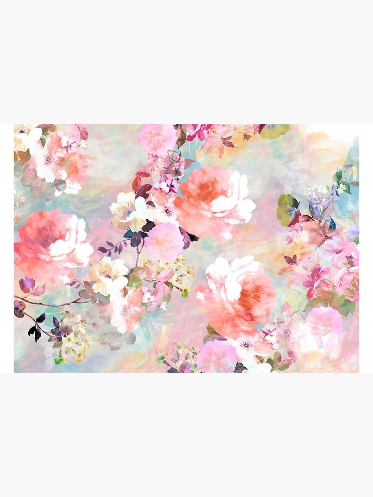 Disover Romantic Pink Teal Watercolor Chic Floral Pattern Bath Mat