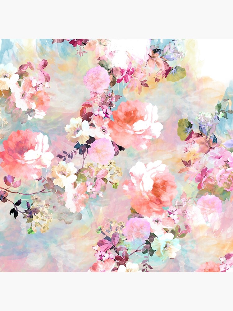 Thumbnail 4 of 4, Metal Print, Romantic Pink Teal Watercolor Chic Floral Pattern designed and sold by GirlyTrend.