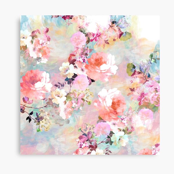 Romantic Pink Teal Watercolor Chic Floral Pattern Canvas Print