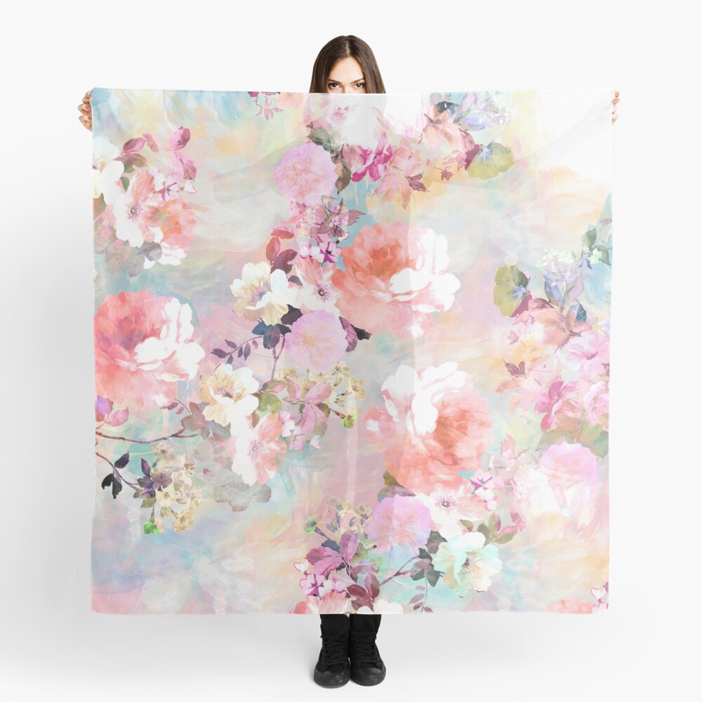 Romantic Pink Teal Watercolor Chic Floral Pattern Scarf