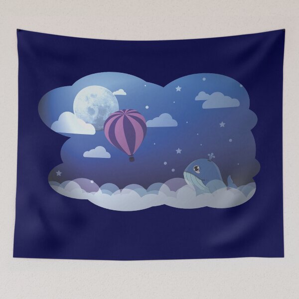 Item preview, Night Dreamscape With Whale & Hot-Air Balloon designed and sold by Happy Puppy Print On Demand.