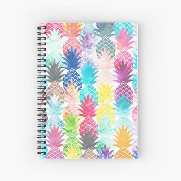 Hawaiian Pineapple Pattern Tropical Watercolor Spiral Notebook