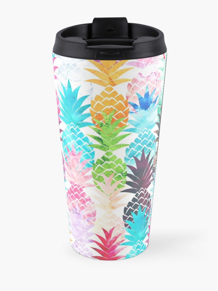 Alternate view of Hawaiian Pineapple Pattern Tropical Watercolor Travel Mug
