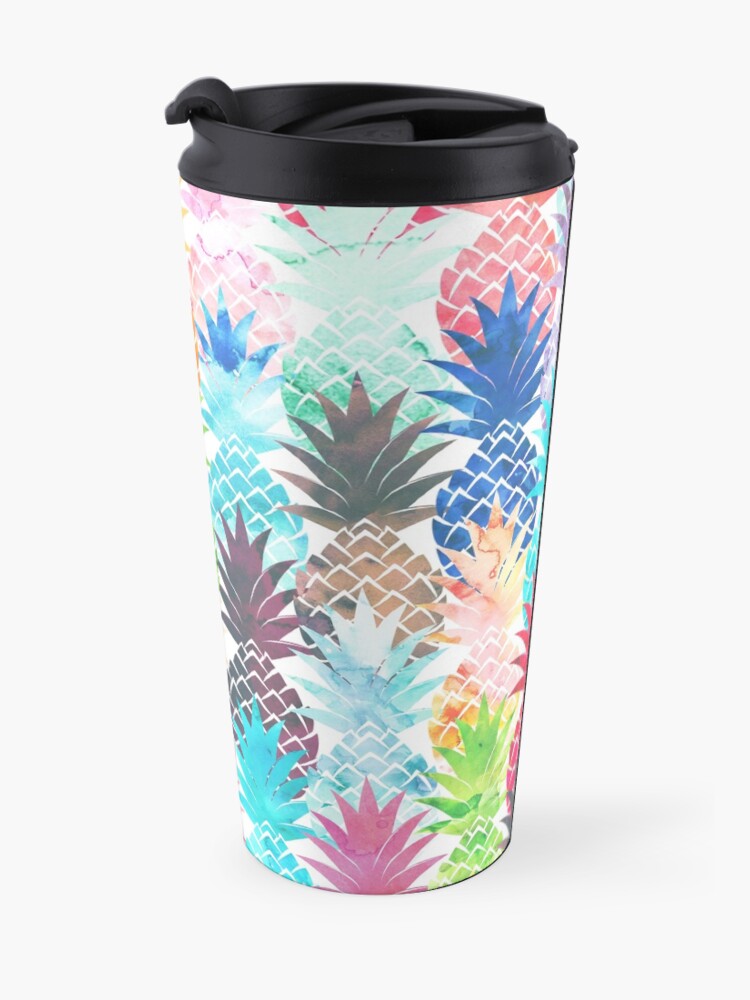 Alternate view of Hawaiian Pineapple Pattern Tropical Watercolor Travel Mug