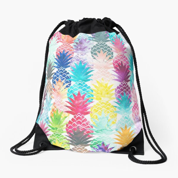 Hawaiian Pineapple Pattern Tropical Watercolor Drawstring Bag