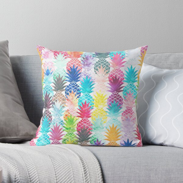 Hawaiian Pineapple Pattern Tropical Watercolor Throw Pillow