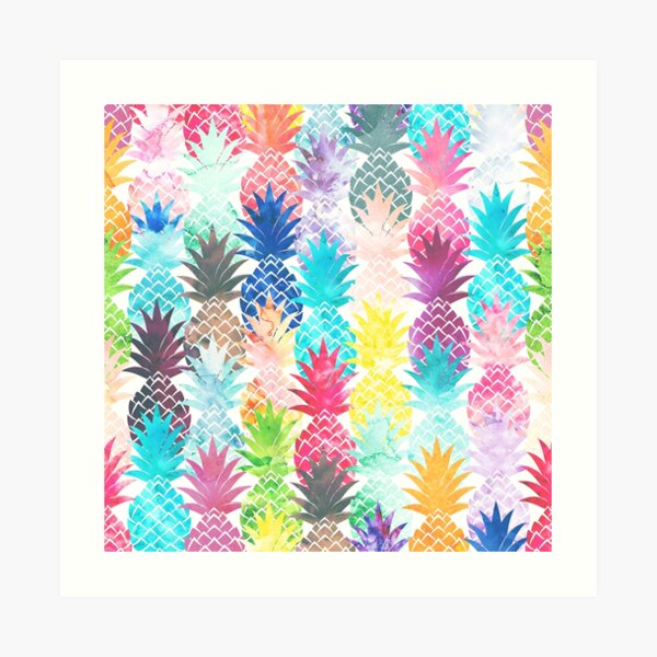 Hawaiian Pineapple Pattern Tropical Watercolor Art Print