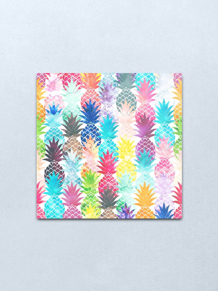 Alternate view of Hawaiian Pineapple Pattern Tropical Watercolor Metal Print
