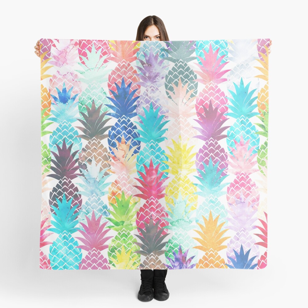 Hawaiian Pineapple Pattern Tropical Watercolor Scarf
