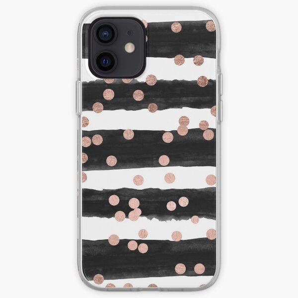 Girly rose gold confetti black watercolor stripes iPhone Soft Case