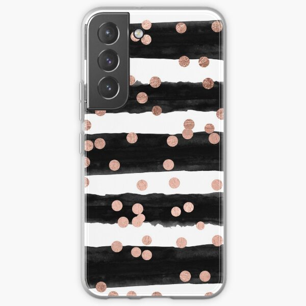 Girly rose gold confetti black watercolor stripes Samsung Galaxy Soft Case