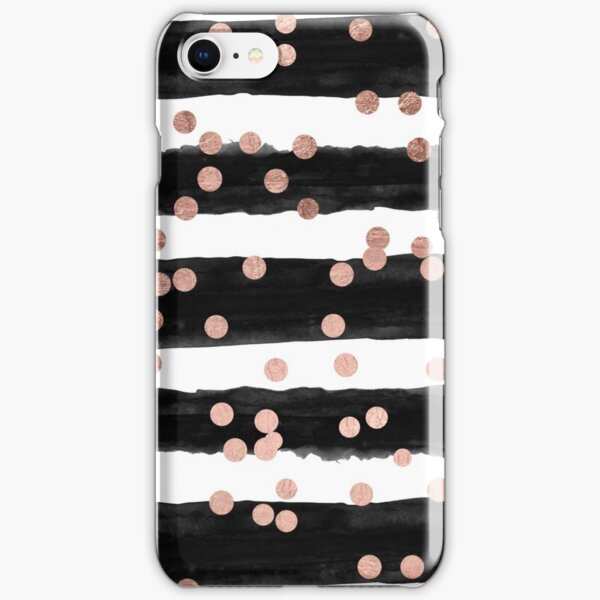 Girly rose gold confetti black watercolor stripes iPhone Snap Case