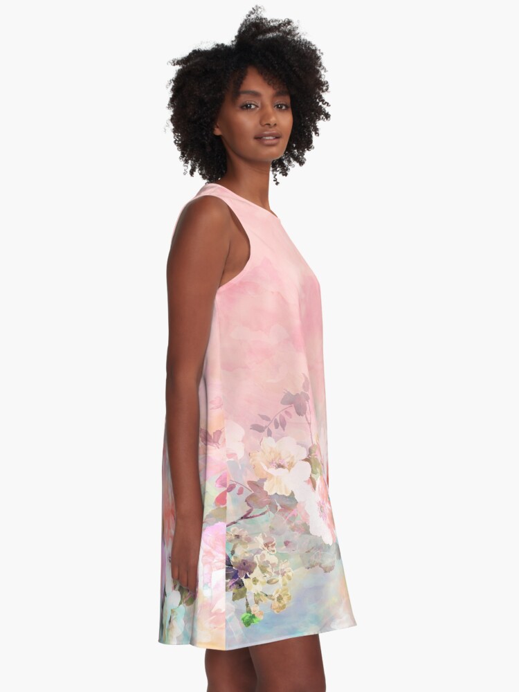 Alternate view of Pastel blush watercolor ombre floral watercolor A-Line Dress