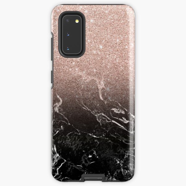 Modern rose gold ombre black marble color block Samsung Galaxy Tough Case