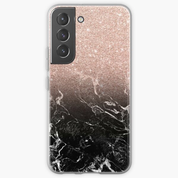 Modern rose gold ombre black marble color block  Samsung Galaxy Soft Case