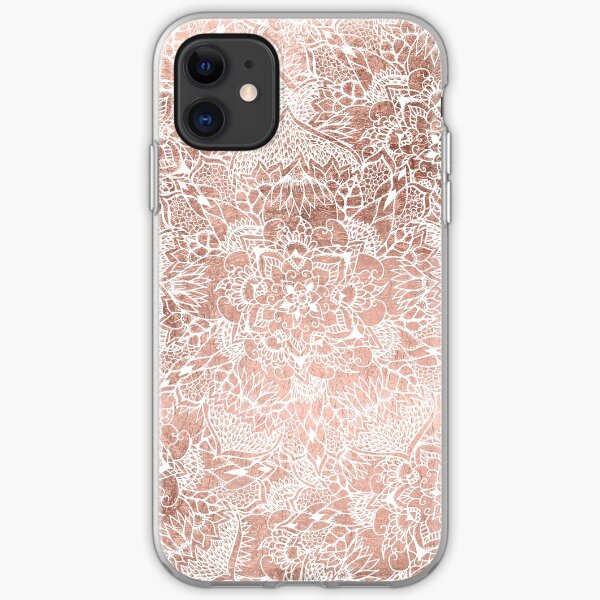Modern faux rose gold floral mandala hand drawn iPhone Soft Case
