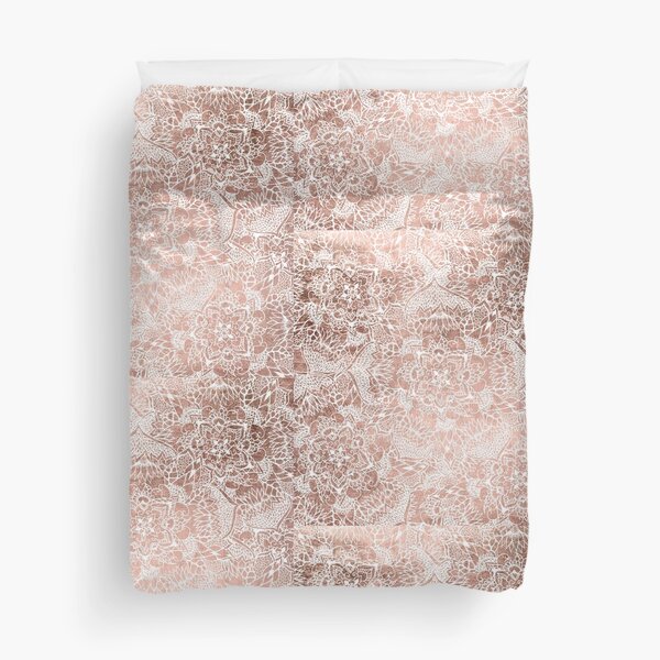 Modern faux rose gold floral mandala hand drawn Duvet Cover