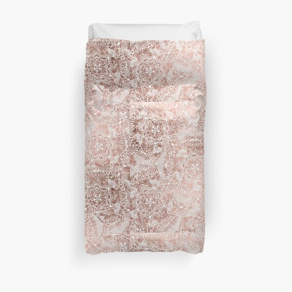 Modern faux rose gold floral mandala hand drawn Duvet Cover