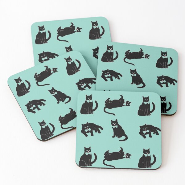 Item preview, black cats on teal blue designed and sold by MagentaRose.