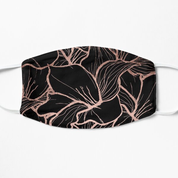 Modern rose gold abstract handdrawn floral pattern on black Flat Mask