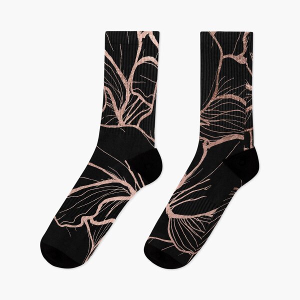 Item preview, Modern rose gold abstract handdrawn floral pattern on black designed and sold by GirlyTrend.